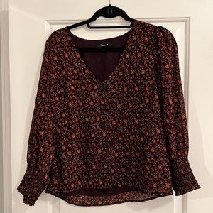 Georgette smocked-cuff blouse in Orchard Floral